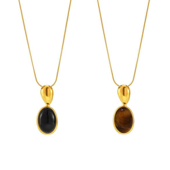 Wholesale Jewelry Oval Tiger's Eye Stone 316L Stainless Steel 316L Stainless Steel Pvd Plated Electroplated Geometric Light Luxury Long Necklace