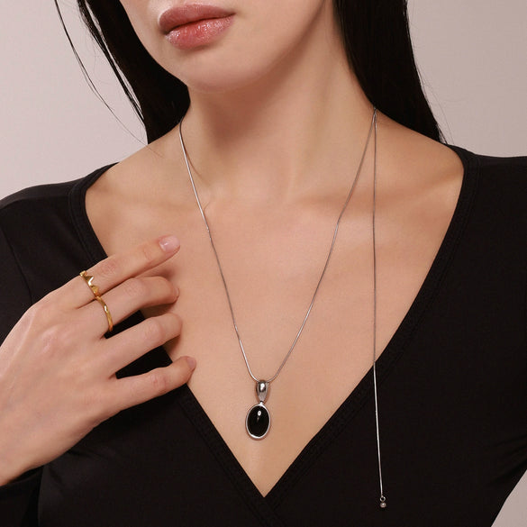 Wholesale Jewelry Oval Tiger's Eye Stone 316L Stainless Steel 316L Stainless Steel Pvd Plated Electroplated Geometric Light Luxury Long Necklace
