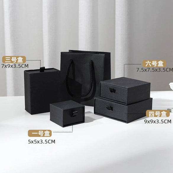 Wholesale Jewelry Packaging Box In Black Cowhide And Paper Cardboard Material