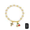 Wholesale Jewelry Pearl Beaded Cross Cherry Fruit Pendant Goldplated Copper Bracelet Unisex