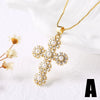 Wholesale Jewelry Pearl Cross Heart Copper Geometric Box Chain Necklace With Electroplating