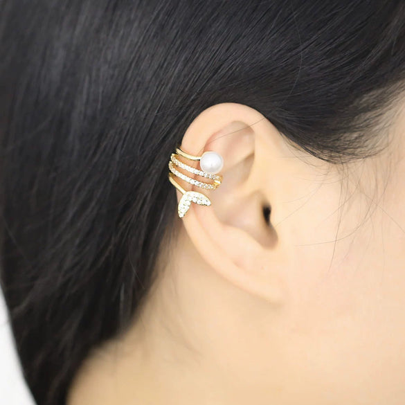Wholesale Jewelry Pearl Double Inlaid Zircon Copper 18K Gold Plated Geometric Minimalist Women's Earrings