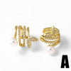 Wholesale Jewelry Pearl Double Inlaid Zircon Copper 18K Gold Plated Geometric Minimalist Women's Earrings