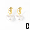 Wholesale Jewelry Pearl Heartshaped Geometric Copper Earrings Electroplated Unisex