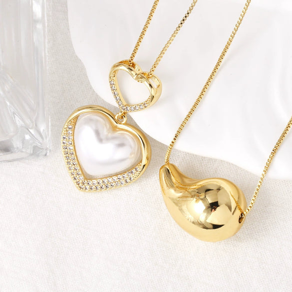 Wholesale Jewelry Pearl Love Heart Water Drop Copper Gold Plated Clavicle Chain Necklace Unisex Minimalist Style