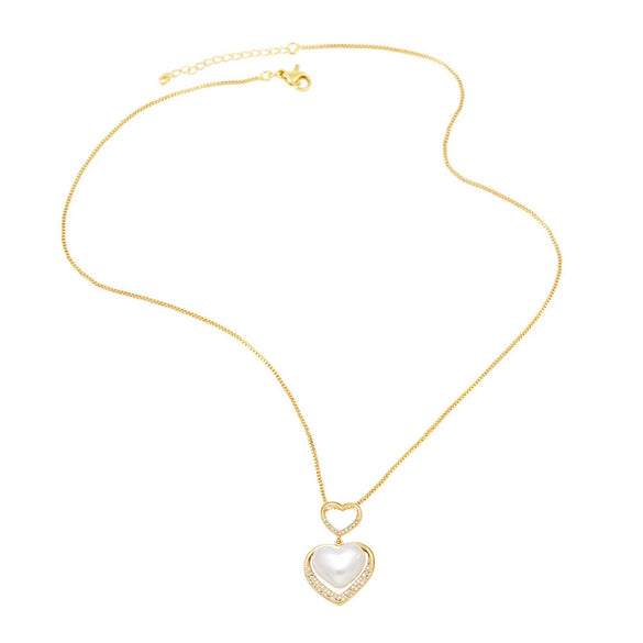 Wholesale Jewelry Pearl Love Heart Water Drop Copper Gold Plated Clavicle Chain Necklace Unisex Minimalist Style