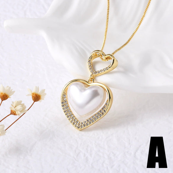Wholesale Jewelry Pearl Love Heart Water Drop Copper Gold Plated Clavicle Chain Necklace Unisex Minimalist Style