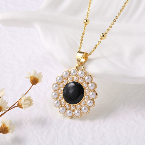 Wholesale Jewelry Pearl Oil Drop Round Geometric Copper Electroplated Necklace Clavicle Chain
