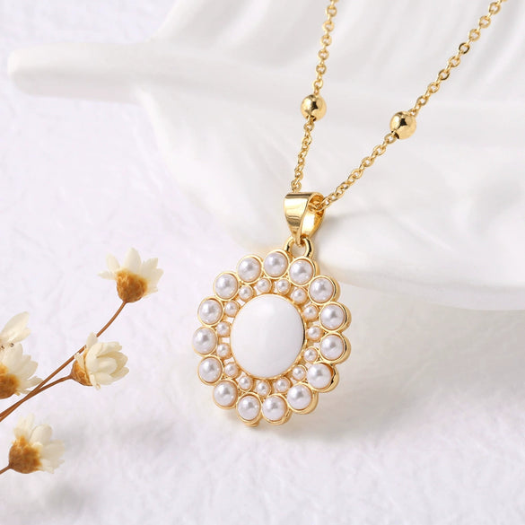 Wholesale Jewelry Pearl Oil Drop Round Geometric Copper Electroplated Necklace Clavicle Chain