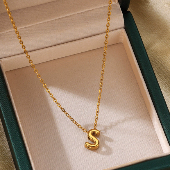 Wholesale Jewelry Pendant Necklace Copper 18K Gold Electroplated 3D Bubble Letter Minimalist Style