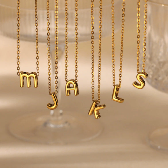 Wholesale Jewelry Pendant Necklace Copper 18K Gold Electroplated 3D Bubble Letter Minimalist Style