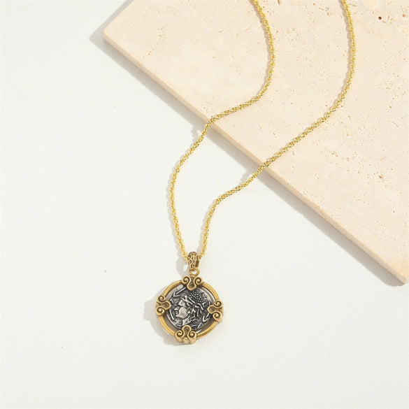 Wholesale Jewelry Personality Geometric Copper Mixed Gemstone Inlay Electroplating Pendant Clavicle Chain