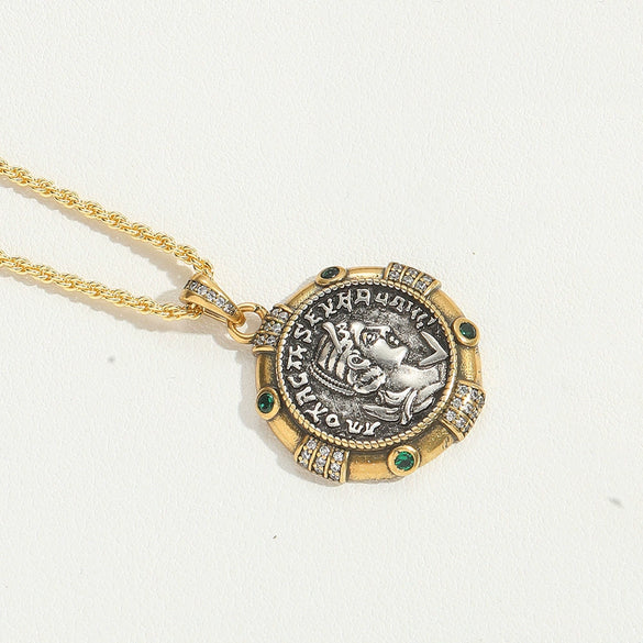 Wholesale Jewelry Personality Geometric Copper Mixed Gemstone Inlay Electroplating Pendant Clavicle Chain