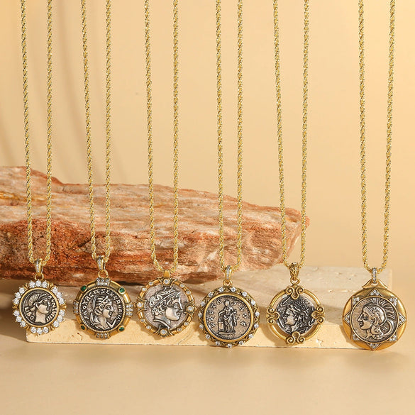 Wholesale Jewelry Personality Geometric Copper Mixed Gemstone Inlay Electroplating Pendant Clavicle Chain