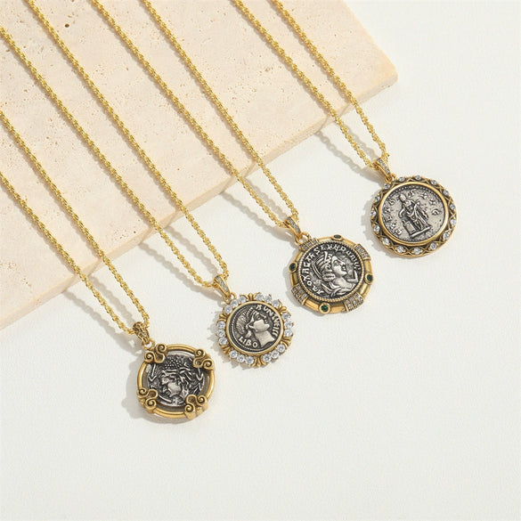 Wholesale Jewelry Personality Geometric Copper Mixed Gemstone Inlay Electroplating Pendant Clavicle Chain