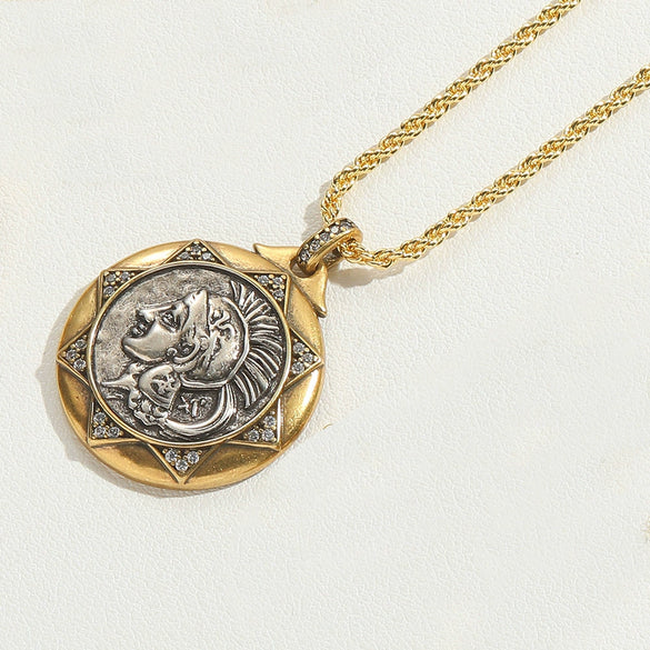 Wholesale Jewelry Personality Geometric Copper Mixed Gemstone Inlay Electroplating Pendant Clavicle Chain