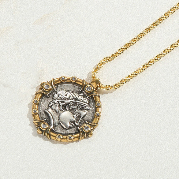 Wholesale Jewelry Personality Geometric Copper Mixed Gemstone Inlay Electroplating Pendant Clavicle Chain