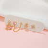 Wholesale Jewelry Pink Sweet Love Style Brass Heart And Flower Earrings Set With Zircon Inlay