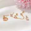 Wholesale Jewelry Pink Sweet Love Style Brass Heart And Flower Earrings Set With Zircon Inlay