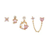 Wholesale Jewelry Pink Sweet Love Style Brass Heart And Flower Earrings Set With Zircon Inlay