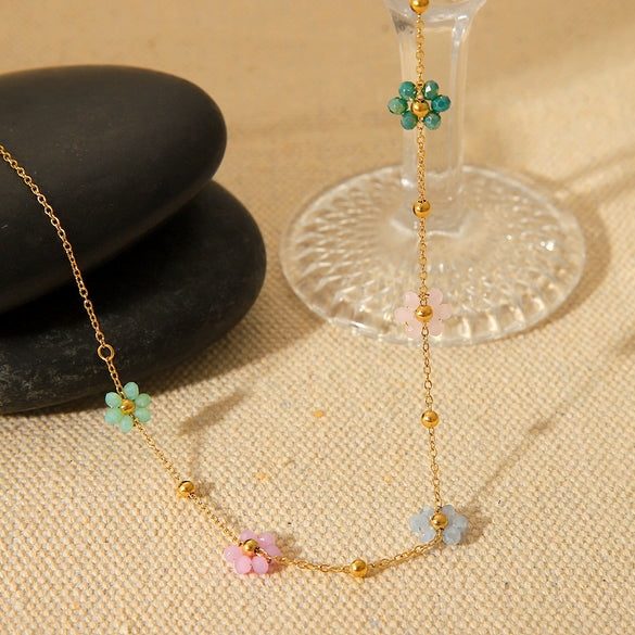 Wholesale Jewelry Plant Flowers Geometric Stainless Steel And Titanium Steel Electroplated Necklace For Women
