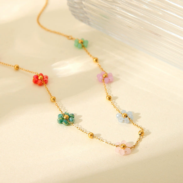 Wholesale Jewelry Plant Flowers Geometric Stainless Steel And Titanium Steel Electroplated Necklace For Women