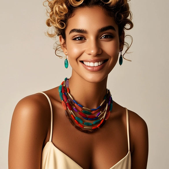 Wholesale Jewelry Plastic Resin Snake Bone Chain Exaggerated Multilayer Twocolorful Beads Necklace Clavicle Chain