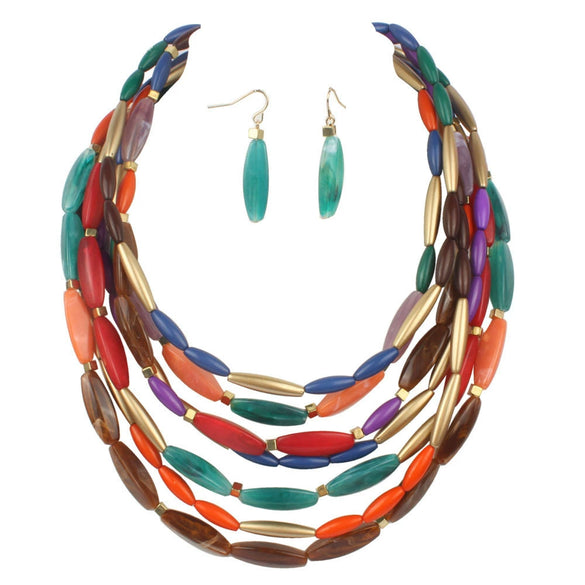Wholesale Jewelry Plastic Resin Snake Bone Chain Exaggerated Multilayer Twocolorful Beads Necklace Clavicle Chain