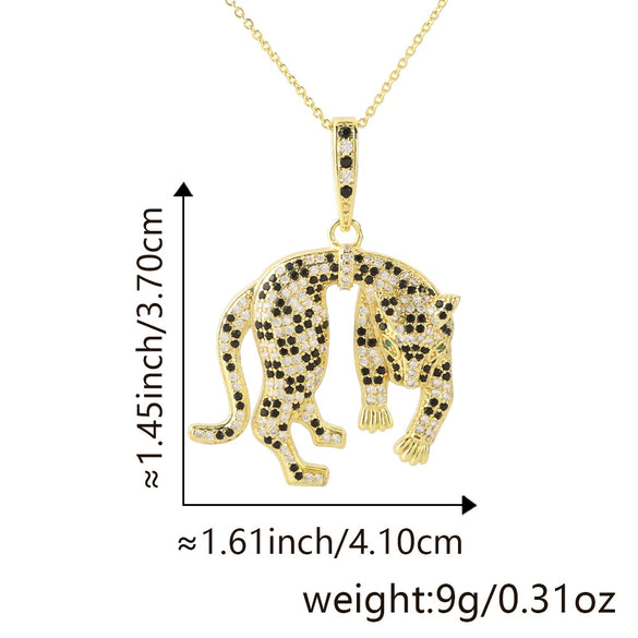 Wholesale Jewelry Punk Hiphop Style Leopard Pendant Necklace Copper Plated Real Gold With Zircon And Geometric Design