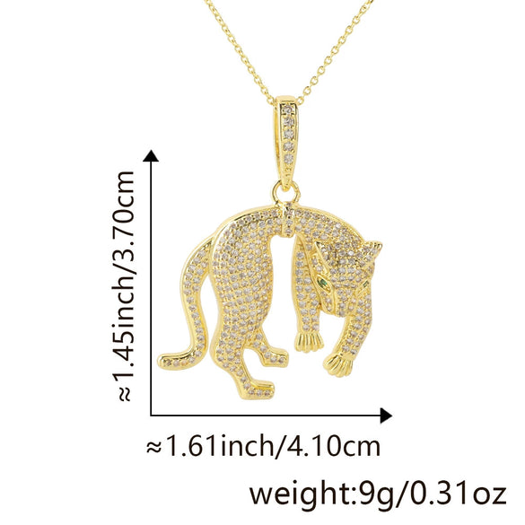 Wholesale Jewelry Punk Hiphop Style Leopard Pendant Necklace Copper Plated Real Gold With Zircon And Geometric Design