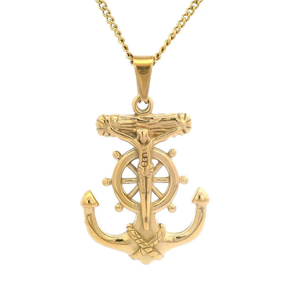 Wholesale Jewelry Punk Style Anchor Stainless Steel Pendant Necklace With Electroplating
