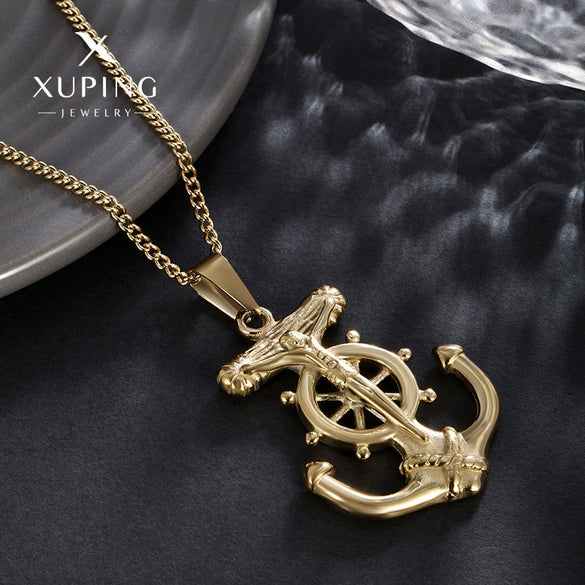 Wholesale Jewelry Punk Style Anchor Stainless Steel Pendant Necklace With Electroplating
