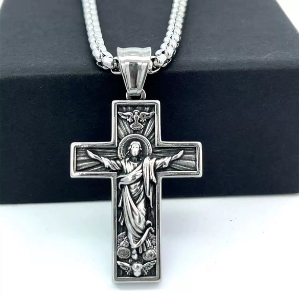 Wholesale Jewelry Pure Tin Stainless Steel Cross Pendant Necklace With Geometric Style And Polishing Treatment