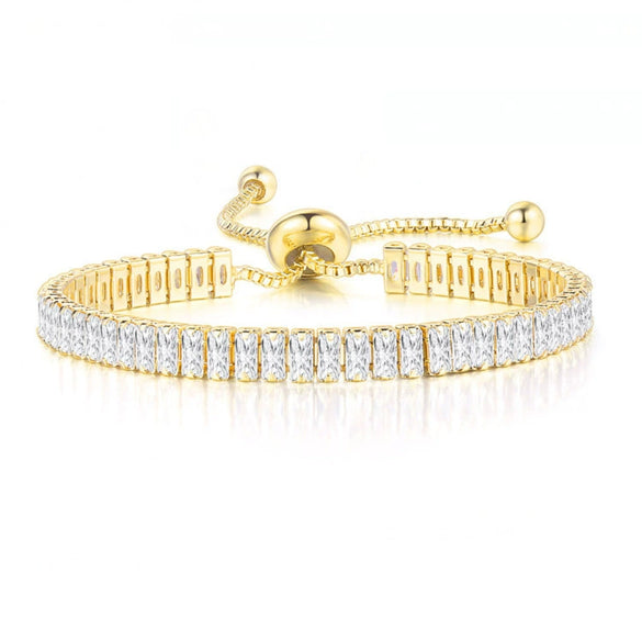 Wholesale Jewelry Rectangular Zircon Copper Bracelet With Wave Pattern And Glass Treatment