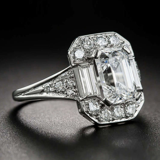 Wholesale Jewelry Rectangular Zircon Copper Ring For Women With Geometric Style