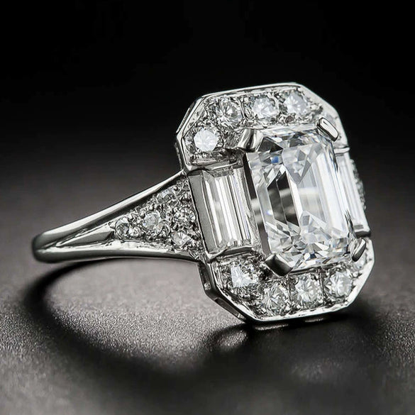Wholesale Jewelry Rectangular Zircon Copper Ring For Women With Geometric Style
