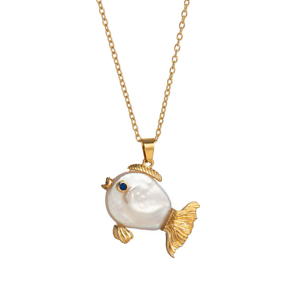 Wholesale Jewelry Retro Animal Style Copper Clown Fish Pendant Necklace With Electroplating
