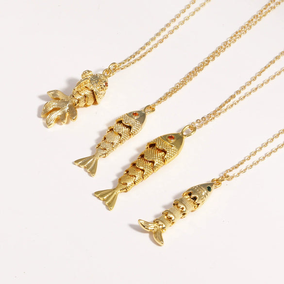 Wholesale Jewelry Retro Animal Style Fish Koi Brass Stainless Steel Electroplating Pendant Necklace Unisex