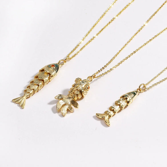 Wholesale Jewelry Retro Animal Style Fish Koi Brass Stainless Steel Electroplating Pendant Necklace Unisex