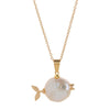 Wholesale Jewelry Retro Animal Zodiac Style Copper Titanium Steel Electroplating Natural Pearl Fish Pendant Clavicle Chain