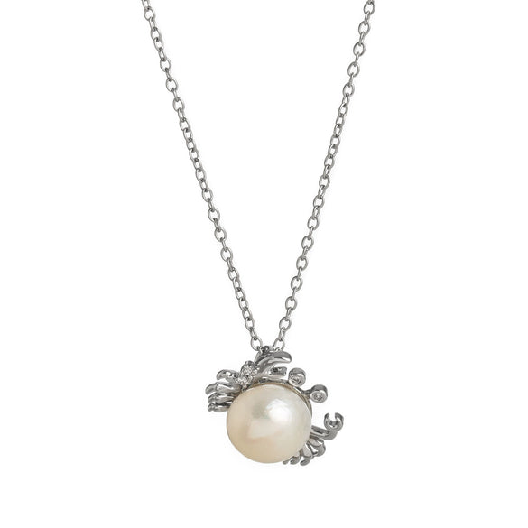 Wholesale Jewelry Retro Animal Zodiac Style Copper Titanium Steel Electroplating Natural Pearl Fish Pendant Clavicle Chain