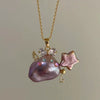 Wholesale Jewelry Retro Animal Zodiac Style Copper Titanium Steel Electroplating Natural Pearl Fish Pendant Clavicle Chain