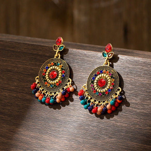 Wholesale Jewelry Retro Bell Tassel Alloy Earrings With Geometric Pattern Electroplated For Women