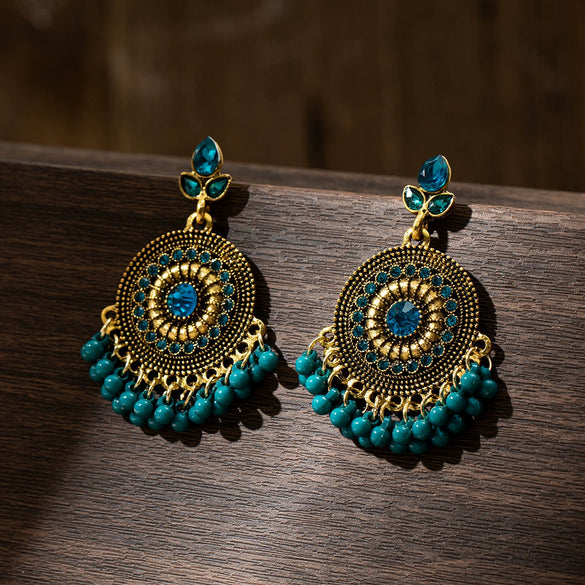 Wholesale Jewelry Retro Bell Tassel Alloy Earrings With Geometric Pattern Electroplated For Women