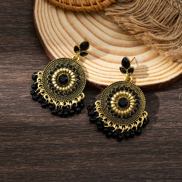 Wholesale Jewelry Retro Bell Tassel Alloy Earrings With Geometric Pattern Electroplated For Women
