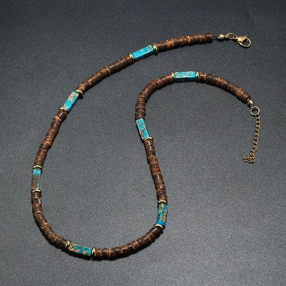 Wholesale Jewelry Retro Bohemian Style Coconut Shell Wooden Beads Natural Stone U Shape Necklace Unisex