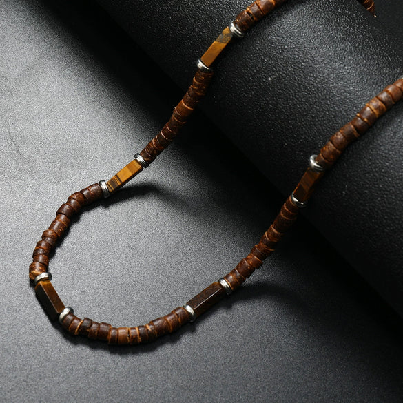 Wholesale Jewelry Retro Bohemian Style Coconut Shell Wooden Beads Natural Stone U Shape Necklace Unisex