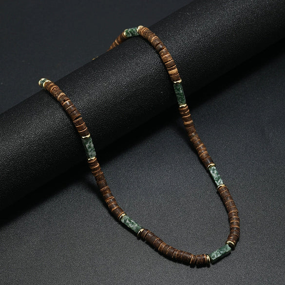 Wholesale Jewelry Retro Bohemian Style Coconut Shell Wooden Beads Natural Stone U Shape Necklace Unisex