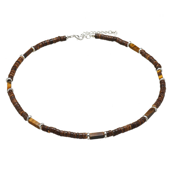 Wholesale Jewelry Retro Bohemian Style Coconut Shell Wooden Beads Natural Stone U Shape Necklace Unisex