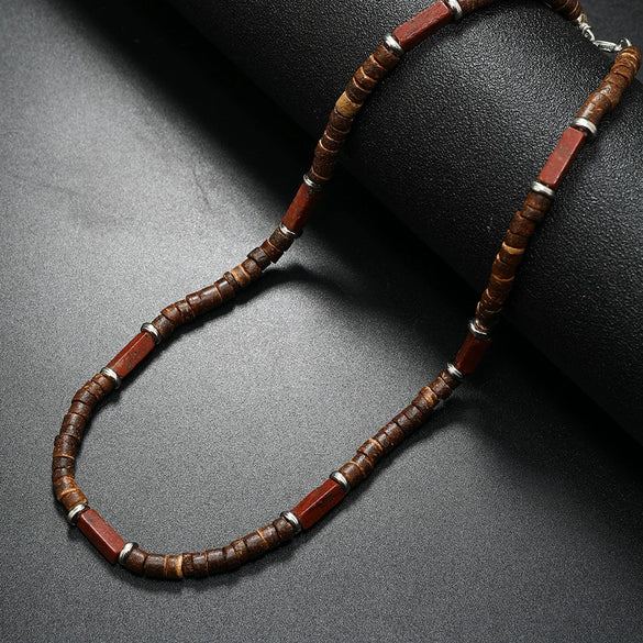 Wholesale Jewelry Retro Bohemian Style Coconut Shell Wooden Beads Natural Stone U Shape Necklace Unisex